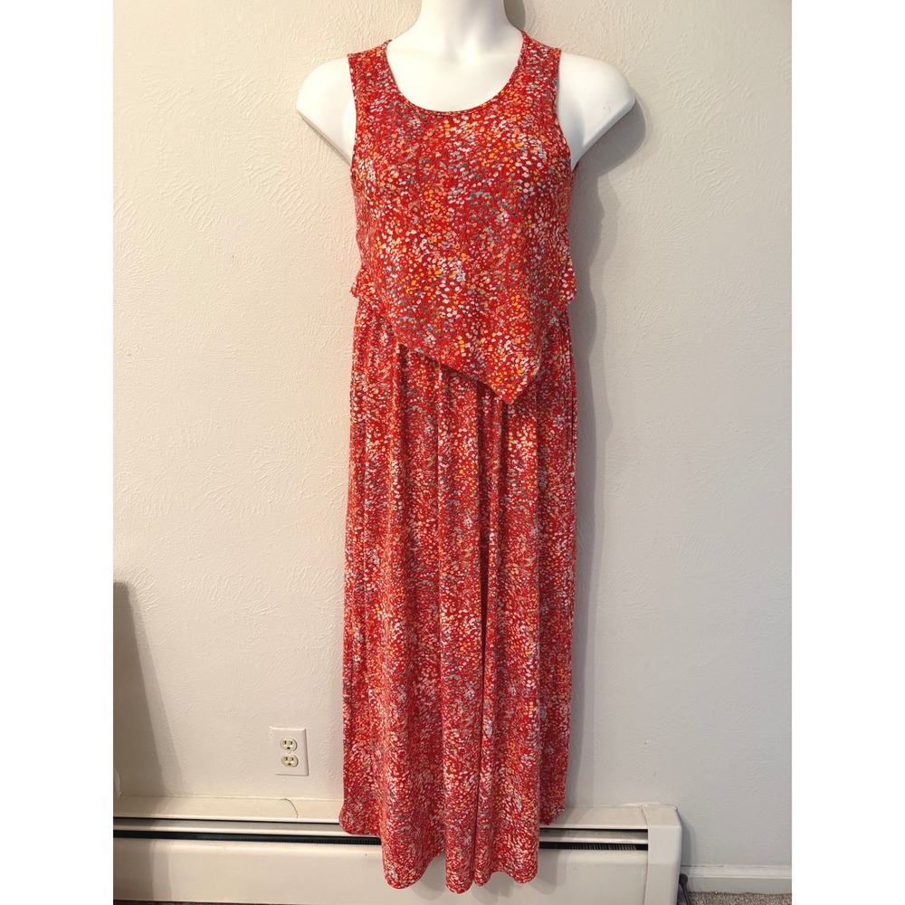 Latched Mama Red Floral Nursing Maxi Dress Sleeveless Pockets Small